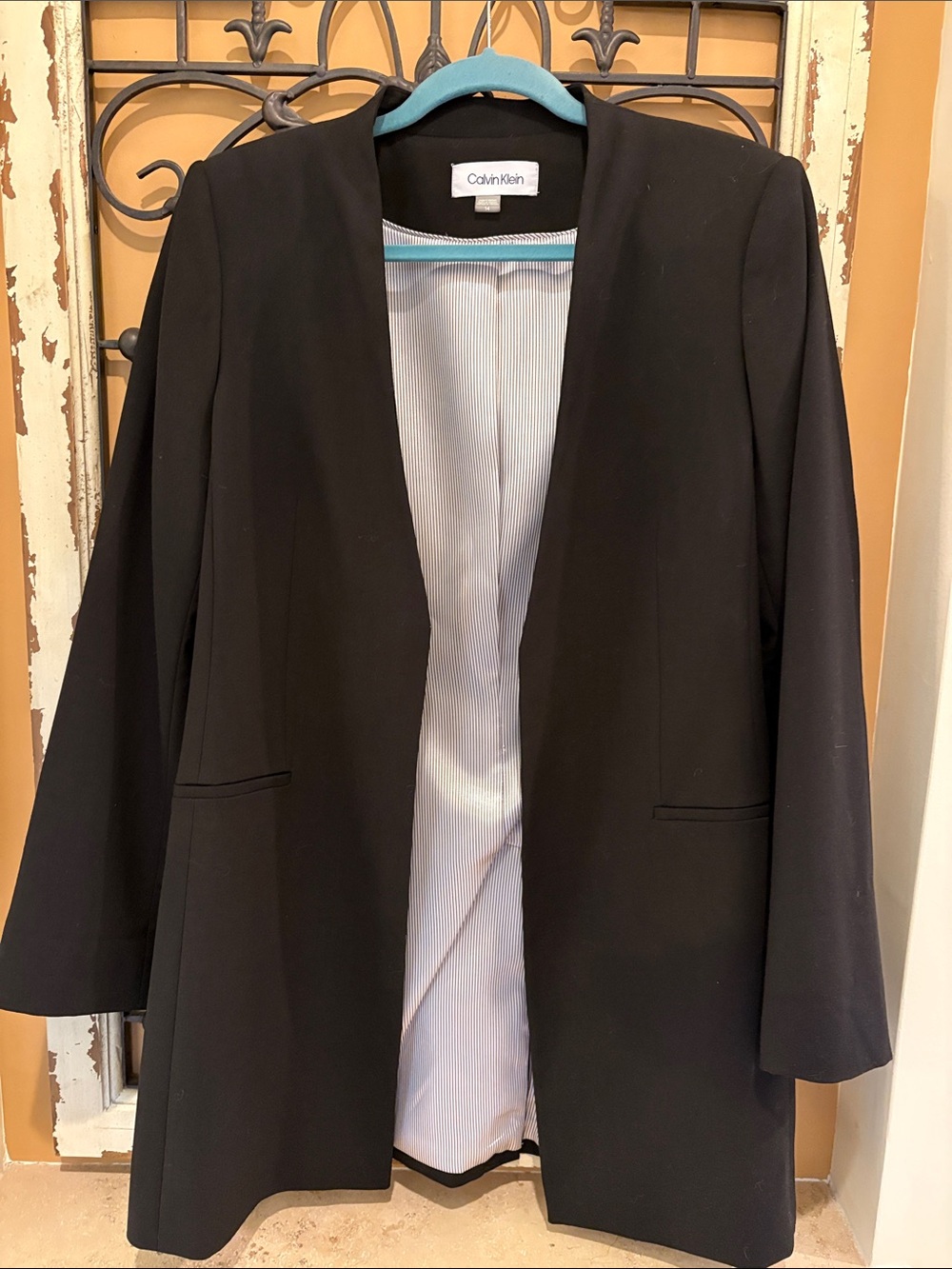 Calvin Klein Black Open-Front Long Blazer